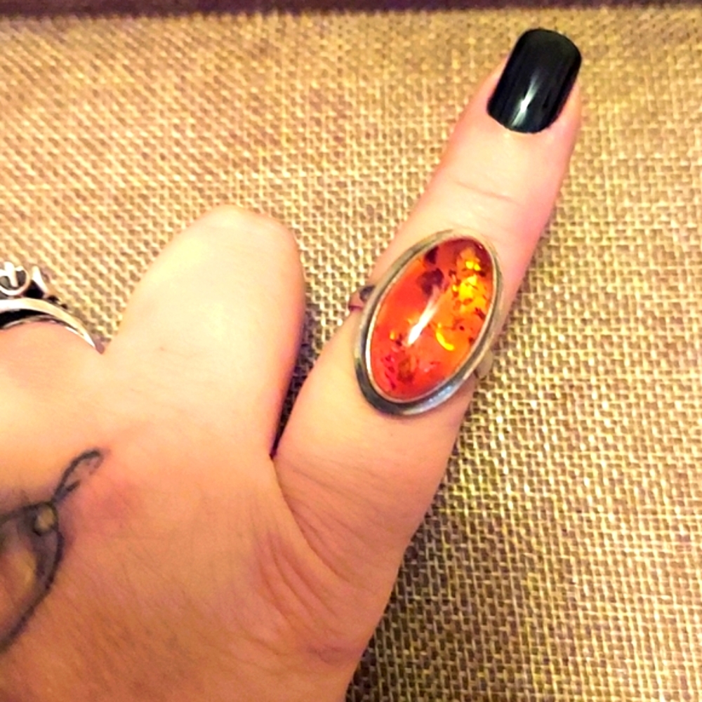 Sterling Silver Amber Ring